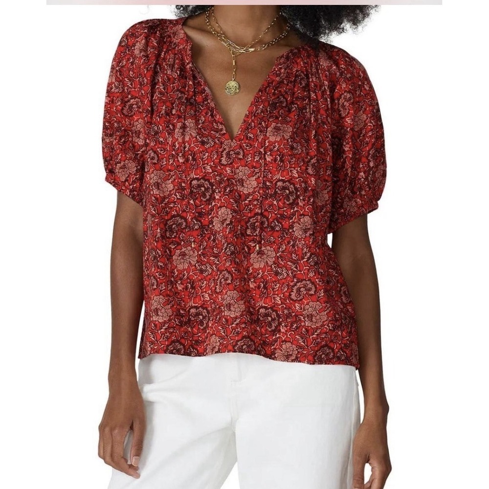 ULLA JOHNSON Mari Crop Top Floral Puff Sleeve 0 Casual Boho Career Fall Cotton